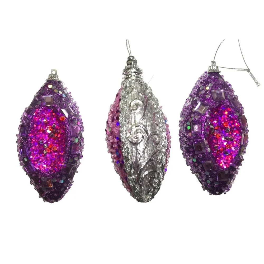 Set of 3 Embellished Purple Sugared Icicle Ornaments 5" Rhinestones Sequins - Picture 1 of 4